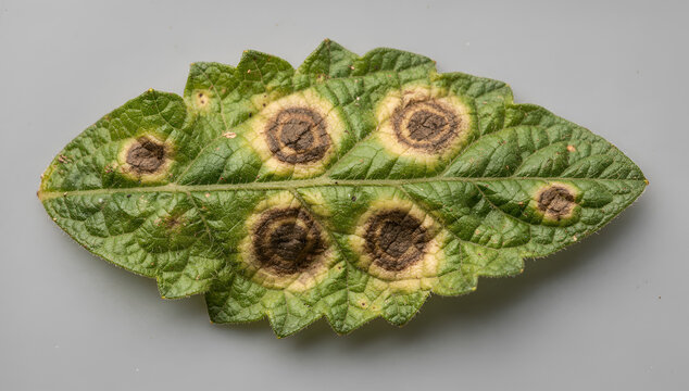 Macro Photography of Green Tomato Leaf Infected with Alternaria Early Blight Fungus Disease