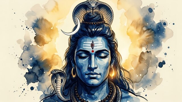 Lord Shiva Sacred Ink Portrait &ndash; Serpent Crown Artwork
