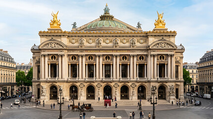 Fototapeta premium A majestic view of a classical architectural landmark showcasing intricate historical design and ornate stonework under bright sky