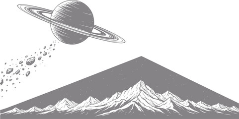 Saturn and asteroids over mountain range © HasnaHena55
