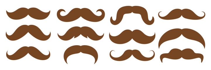 Obraz premium Mustache Silhouette Vector Featuring Classic Curled Handlebar and Vintage Facial Hair Icons for Barber Shop Branding Grooming Labels and Retro Design