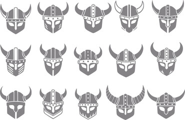 Obraz premium Collection of viking helmets with horns set