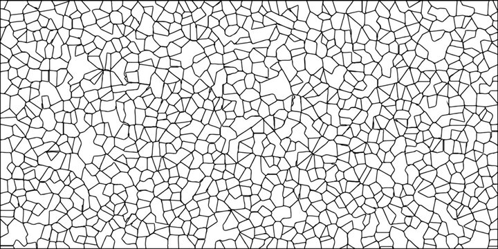 White color Broken Stained-Glass Background with black lines. Cream Broken tiles mosaic seamless pattern. Imagined surface decay shown through fragmentation. 