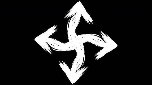 4K white brush stroke curved arrows triangle animation with alpha channel loop hand drawn