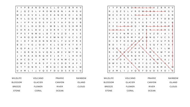 Nature word search puzzle with answer key
