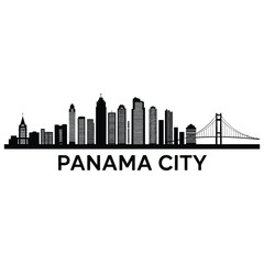Fototapeta premium Panama City Skyline Silhouette Featuring Black Urban Landmark Outline with City Name Typography Below for Travel Tourism Branding and Decorative Design