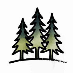 Fototapeta premium Simple Hand Drawn Forest Silhouette with Tall Green Pine Trees Illustration