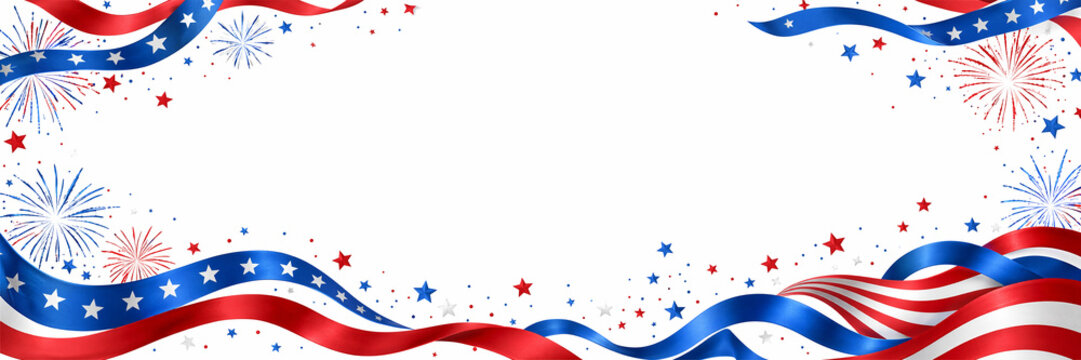 Patriotic Border with Fireworks and Ribbons