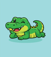 Naklejka premium Playful crocodile on mint green alligator, crocodile, cartoon cute, mascot, funny, animal cute, dinosaur, cartoon logo, lizard, cute dinosaur, cartoon, cartoon design, animal character, creature, mon