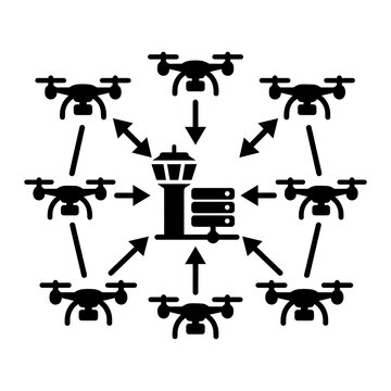 Drone fleet data centralization communication icon with centralized, management
