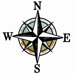 Fototapeta premium Compass Rose Illustration with Cardinal Directions North South East West Minimalist Design