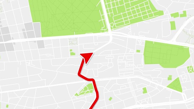 Prague Czech Republic city map route animation with moving arrow and destination pin
