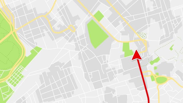 Rome Italy city map route animation with moving arrow and destination pin