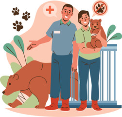 Wildlife Veterinarians Treating Injured Bears Vector Illustration for Animal Rescue Rehabilitation Clinic and Forest Nature Conservation Concept © Usama Zahoor