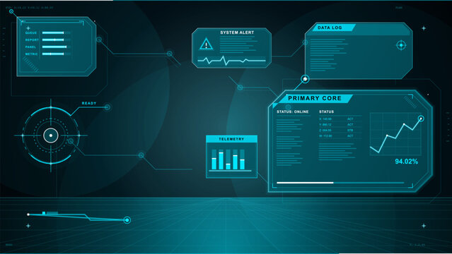 Display showing system alerts and data logs with telemetry information in a digital interface design