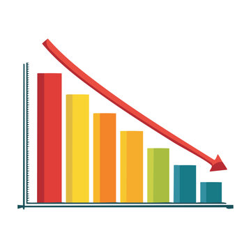 Falling bar chart with red arrow indicating decline
