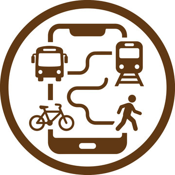 Smartphone map application showing public transportation and travel options icon