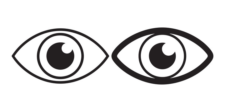 Two minimal flat graphic eye icons with black contour lines isolated on transparent background design.