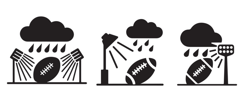 American football under rainy weather stadium lighting icons with stadium lights football american