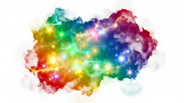 Rainbow Colored Cloud Formation on White.