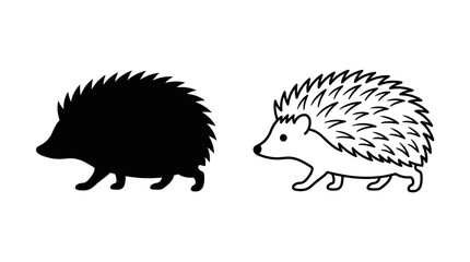 Hedgehog Silhouette And Line Art On A White Background © UmmeFaria