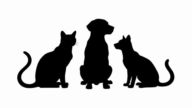 Black cat dog silhouettes, pet icons, animal graphics, vector pets