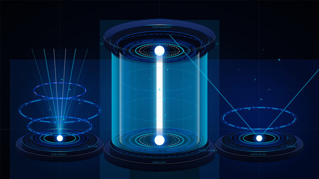 Concept of quantum technology showing energy manipulation in a controlled environment with many components involved in the process