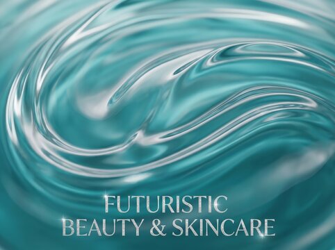 Futuristic beauty and skincare product with swirly teal liquid texture