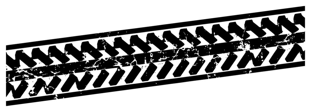 Tire tread marks and rubber track pattern in grunge style