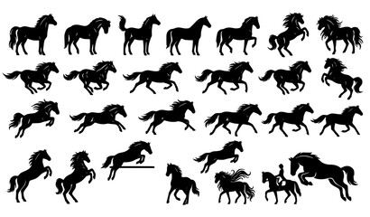 Running and Standing Horse Silhouette Collection with Dynamic Poses © Crafts Home