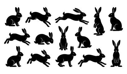 Rabbit and Bunny Silhouette Collection in Various Running and Sitting Poses © Crafts Home