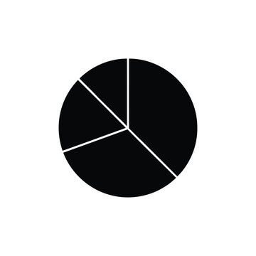 Simple black pie chart divided into three unequal segments, isolated on a white background, for business and, data reporting purposes