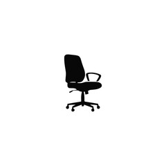 Fototapeta premium Simple black silhouette of an office swivel chair with armrests and a rolling base, isolated on a white background