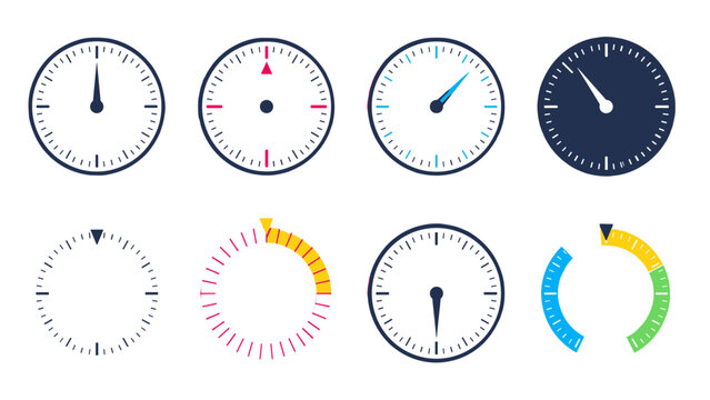 Set of circular gauge and clock dial vector icons