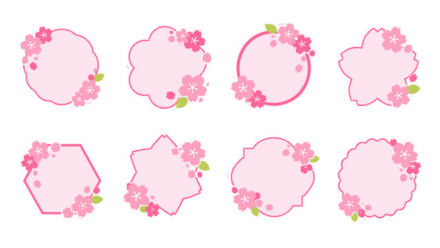 Set of pink floral decorative frames in cute vector style