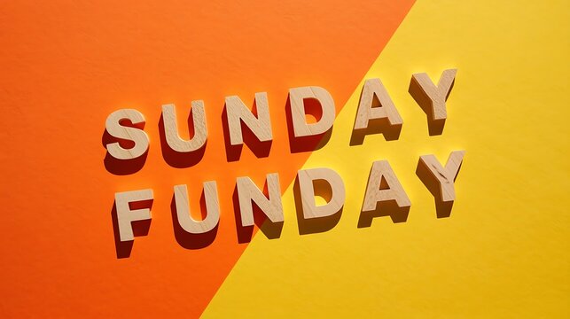 Sunday Funday Wooden Letters on Orange and Yellow Split Background