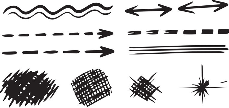 Hand Drawn Arrow and Line Elements Vector Set, Scribble Underlines, Doodles, Dividers and Decorative Design Collection