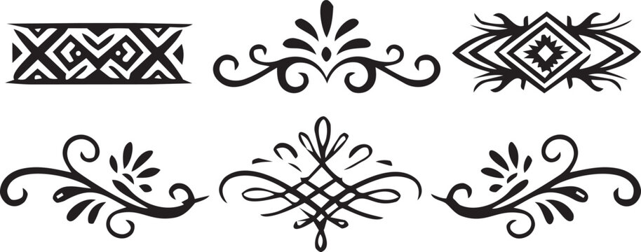 Decorative Floral Ornamental Borders and Tribal Design Elements Vector Set