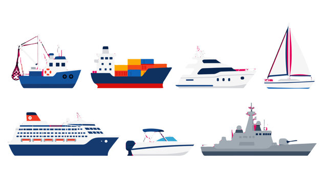 Collection of boat and ship vector illustrations on white