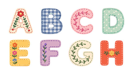 Decorative fabric alphabet letters A to H in patchwork style © icon_art