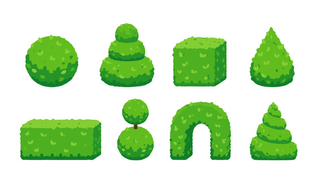 Cartoon vector set of green topiary hedge shapes