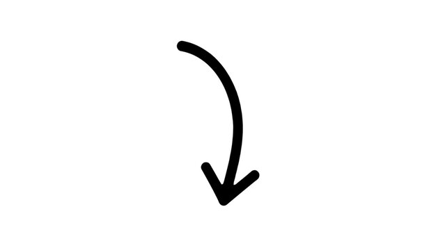 Simple curved black arrow pointing downward on white
