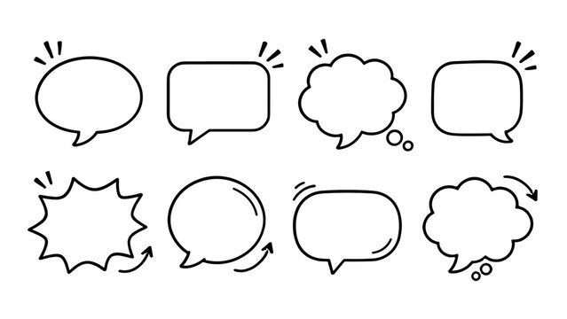 Hand drawn speech and thought bubble outline set