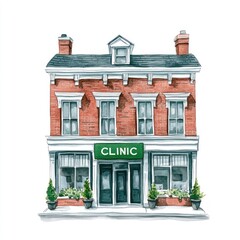 Obraz premium American retail townhouse architecture illustration building.