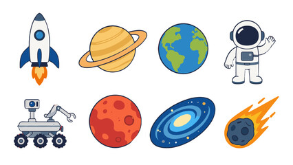 Cartoon space icon set with rocket planet Earth astronaut © icon_art
