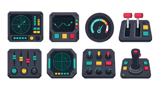 Set of futuristic control panel and dashboard interface icons