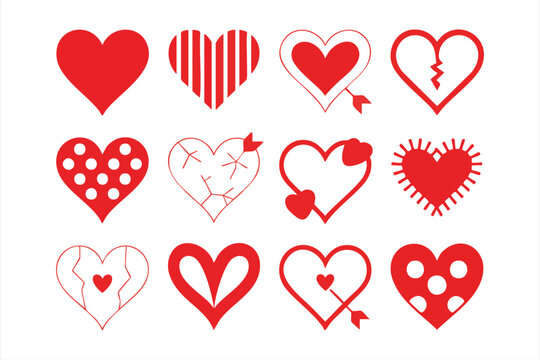 Red heart shapes collection valentine decoration element different styles vector graphics.