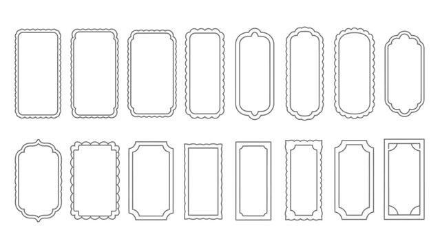 Decorative frames vector illustration with ornate borders, rectangular, oval, shield shapes, scalloped edges, beveled outlines, creative ornamental design elements, graphic art collection, isolated li