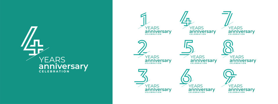 Set of anniversary logo style, vector design dark cyan color text on white background for celebration