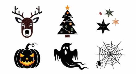 Halloween and Christmas Holiday Icons Set Vector Illustration (1) © Cici